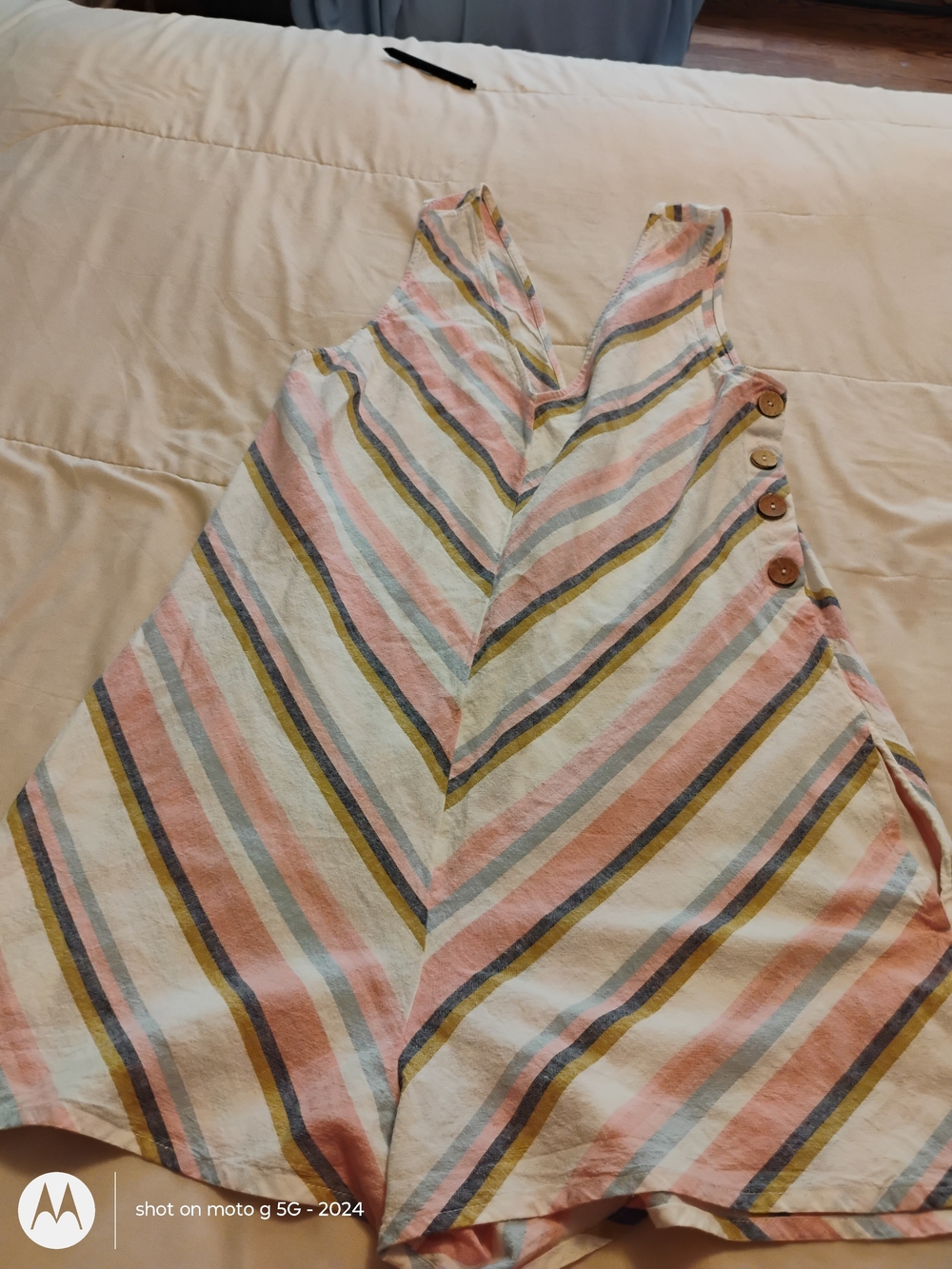 Woman's Striped Linen-Blend One-Piece Romper in Pink and Cream